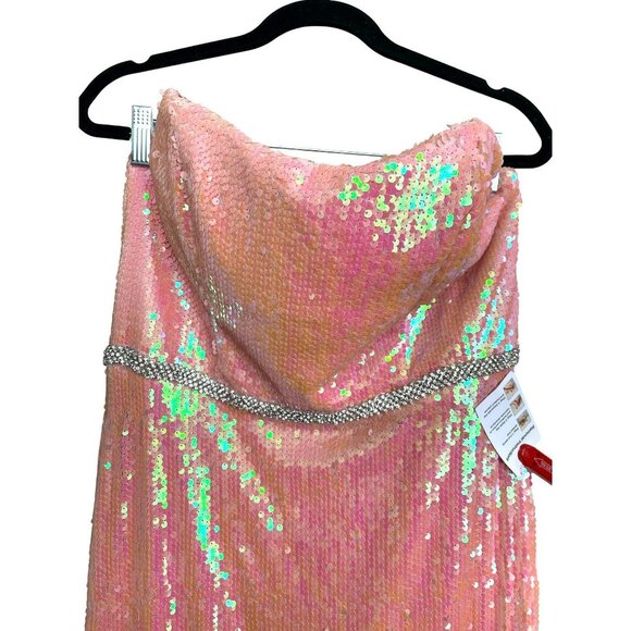 Mac Duggal Pink Sequins Maxi Dress Strapless Formal Gown Sz 10 NWT - Picture 4 of 7